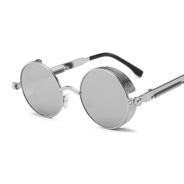 Klassische Gothic Steampunk Sonnenbrille Herren Damen Vintage runder Metallrahmen Sonnenbrille nicht polarisierte Brille silber
