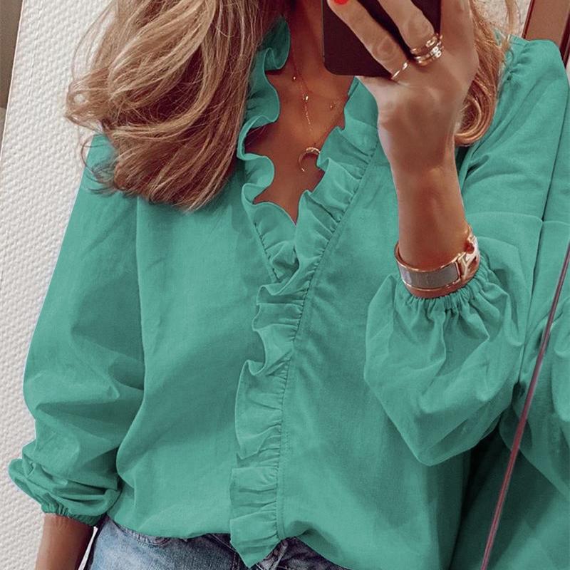 YYFS Damenmode, lässig, Sommer, Frühling, langärmelige Blusen und Hemden XXL grün