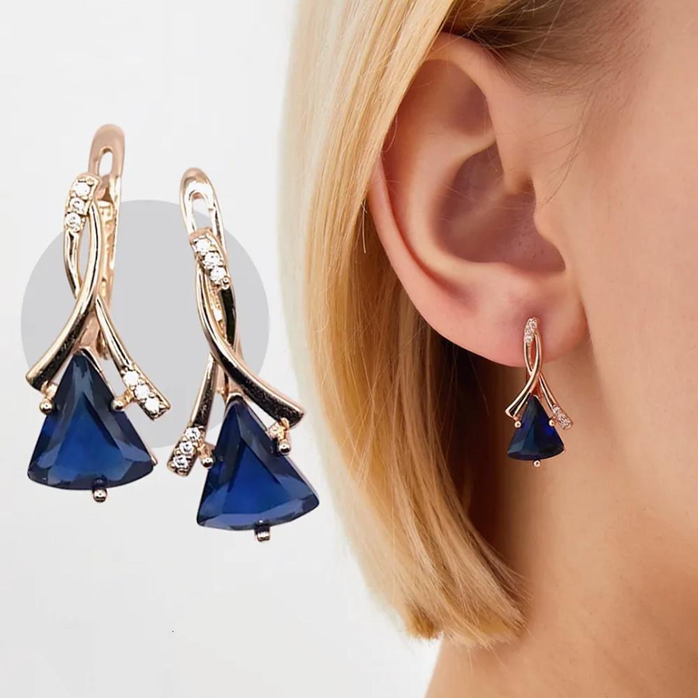 Geometrische Dreieck Aqua Blau Zirkon Ohrringe Mode Gold Farbe Hochzeit Party Ohrringe Schmuck Geschenke blau/gold