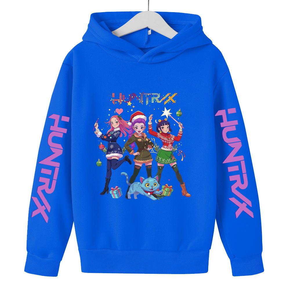 Weihnachts KPop Dämonenjäger Kapuzenpullover Mädchen Rumi Kapuzenpullover Lässig Langarm Kinderbekleidung Kapuzenpullover 110 blau