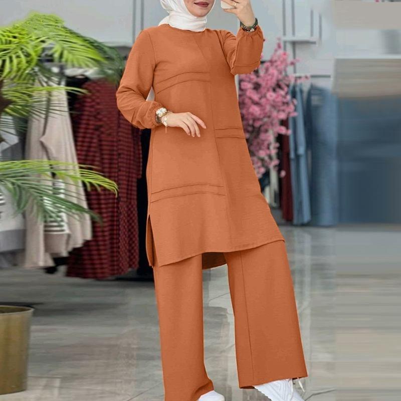 Ramadan Zweiteiler-Sets, Hemd, Kleid, Hose, Damen, muslimische Sets, Hemd, Bluse, Musulman-Ensembles, marokkanisches Kaftan-Kleid L orange