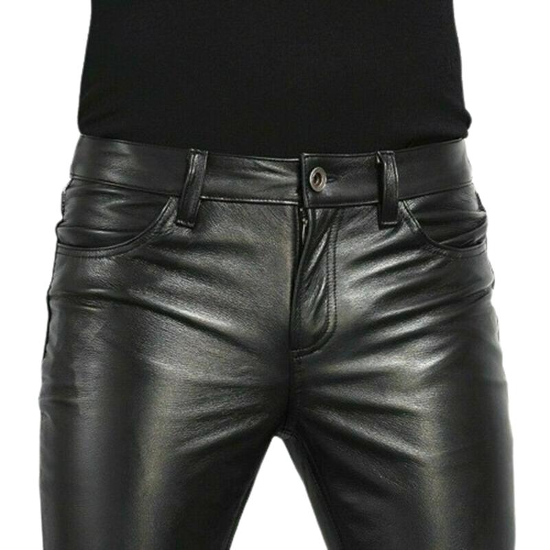 PU-Lederhose für Herren, modischer Rock-Stil, Nachtclub, Tanzhose, Herren, Kunstleder, Slim Fit, Skinny Motorradhose 30 schwarz