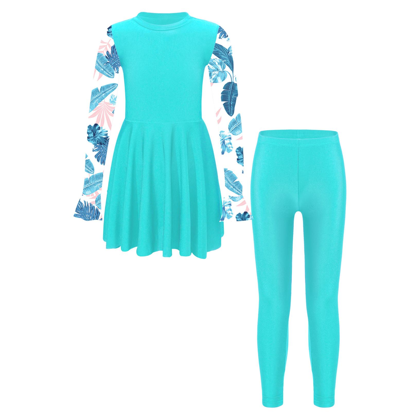 Kinder Mädchen Zweiteiliger Badeanzug Ganzkörper Full Cover Langarm Oberteil Hose Burkini Set Badeanzug 11-12 Years