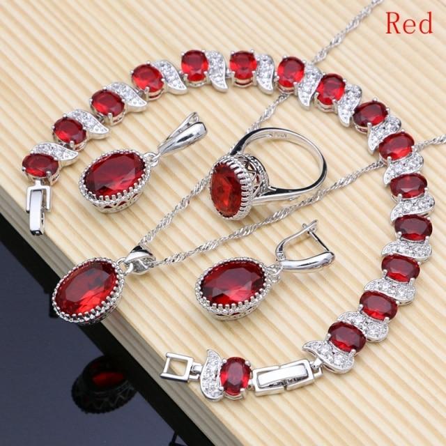 Natürlicher 925er Silberschmuck, roter Geburtsstein, Charm-Schmuckset für Damen, Ohrringe/Anhänger/Halskette/Ring/Armbänder 9