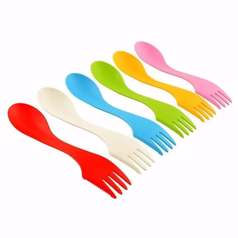 6 Stück Outdoor Spork 3 in 1 Löffel Gabel Messer Reise Camping Wandern Picknick Besteck Kunststoff Spork Kombi Reise Gadget Besteck yellow