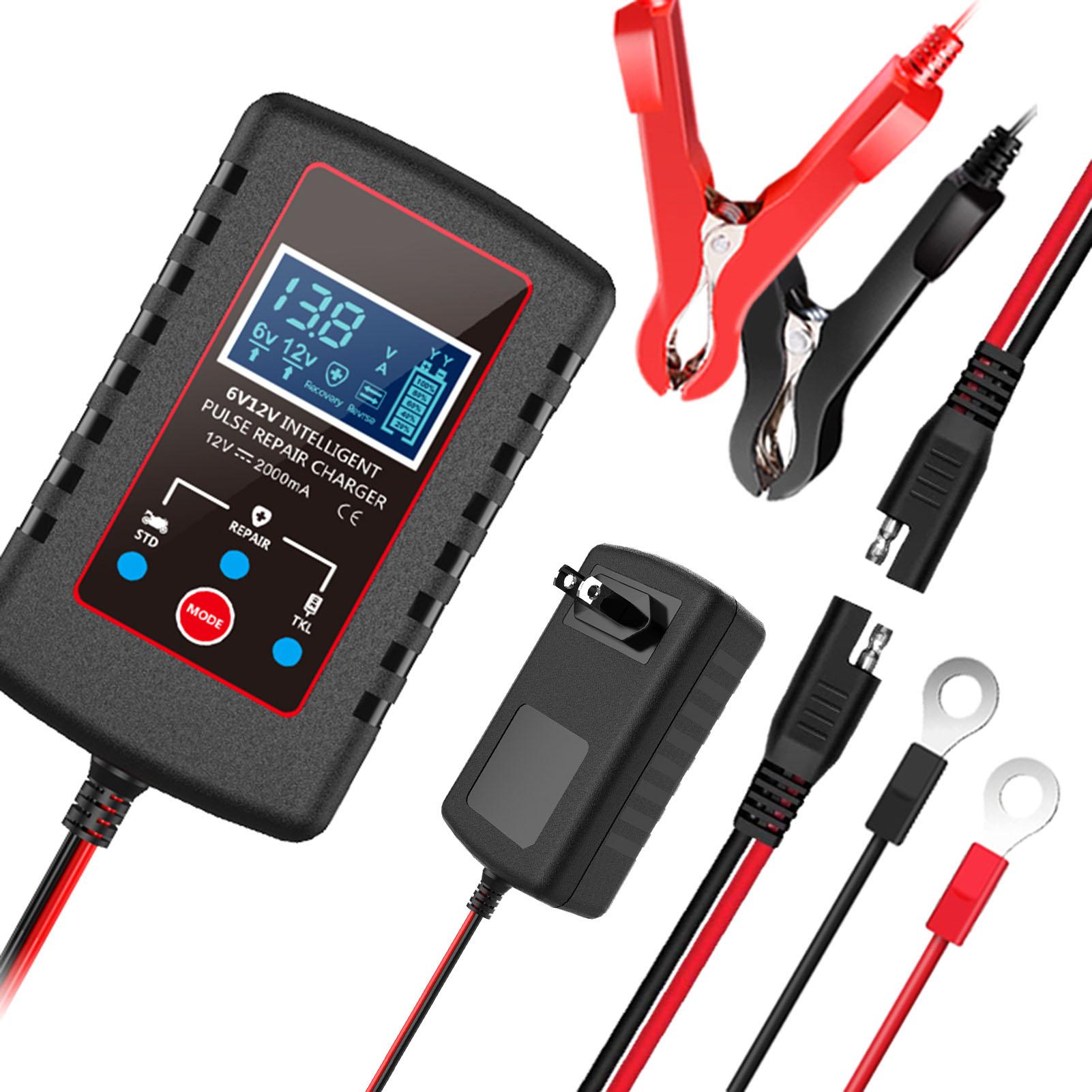 Autobatterie-Ladegerät, 6 V und 12 V, intelligentes, vollautomatisches Batterieladegerät, Erhaltungsladegerät für US schwarz