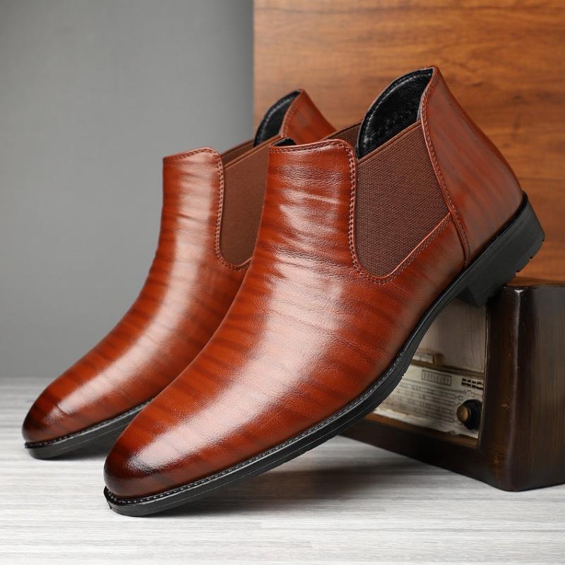 Mode Herrenstiefel Hochwertige Pointe Lederstiefel Mode Lässige Stiefelette Klassische Bürokleidung Botas Business Lederstiefel für Herren 43 hellbraune