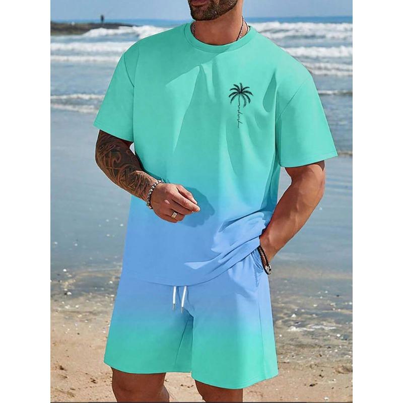 Sommer Herren 2-teiliges Set Hawaiian Fashion Herren T-Shirt Shorts Set Täglich Casual Herren Kurzarm Top Outdoor Beach Herren Short XL