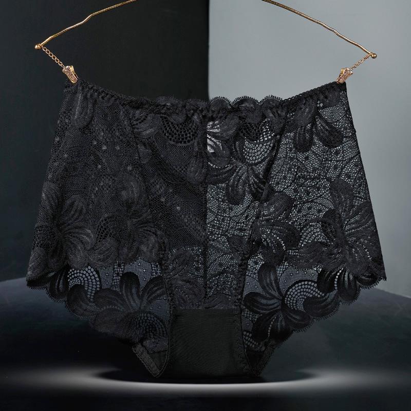 Frauen 3XL Plus Größe Spitze Höschen Sexy Hohe Taille Hosen Nahtlose Butt Heber Dessous Weibliche Blumen Mesh Atmungsaktive Unterhosen 4XL XXL schwarz