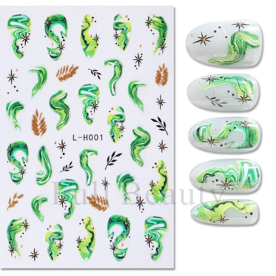 3D Goldene Nagelaufkleber Blumen Pflanzen Nail Art Aufkleber Blumen Marmor Blumenschieber Maniküre Dekorationen