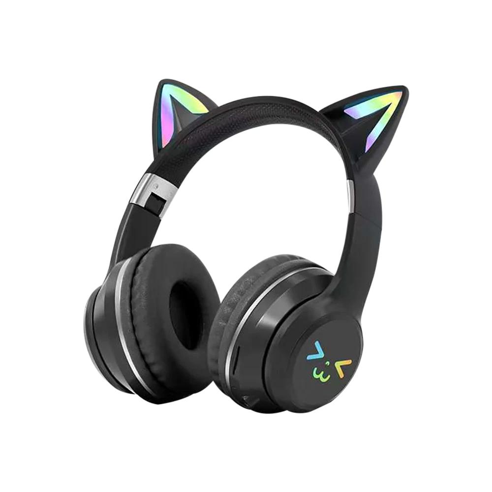 Gradient Drahtlose Kopfhörer RGB Nette Katze Ohr Bluetooth Kopfhörer mit Mikrofon Stereo Musik Spiel Kopfhörer Mädchen Kinder Geschenke schwarz