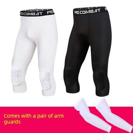 Basketball Leggings Kniepolster Integriert Wabenförmig Kollisionsschutz Training Sport Hohe Elastizität Basketball Professionelle Tights Herren Cropped XXXL schwarz/weiß