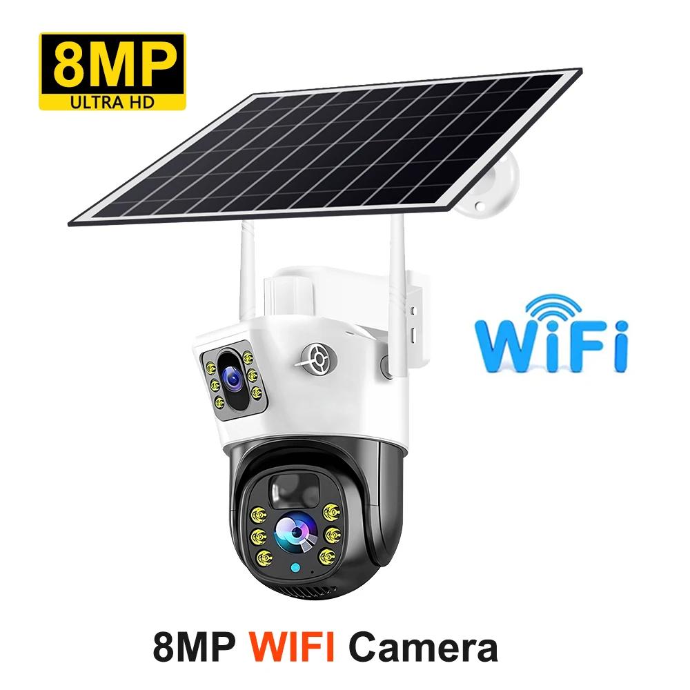 Solarkamera mit zwei Objektiven, 4G SIM-Karte, WLAN/4G-Überwachung im Außenbereich, 4K 8MP 360°, kabellose Nachtsicht, CCTV-Sicherheitsschutz, IP-Kameras Wifi Camera