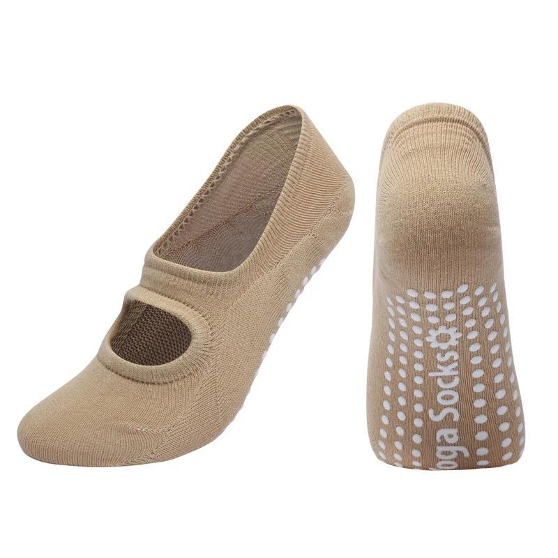 Yoga Socken Rückenfrei Atmungsaktive Baumwolle Boden Gym Fitness Tanzsport Socken Frauen Einfarbig Silikon Rutschfeste Pilates Socken Sox EUR 35-40 khaki