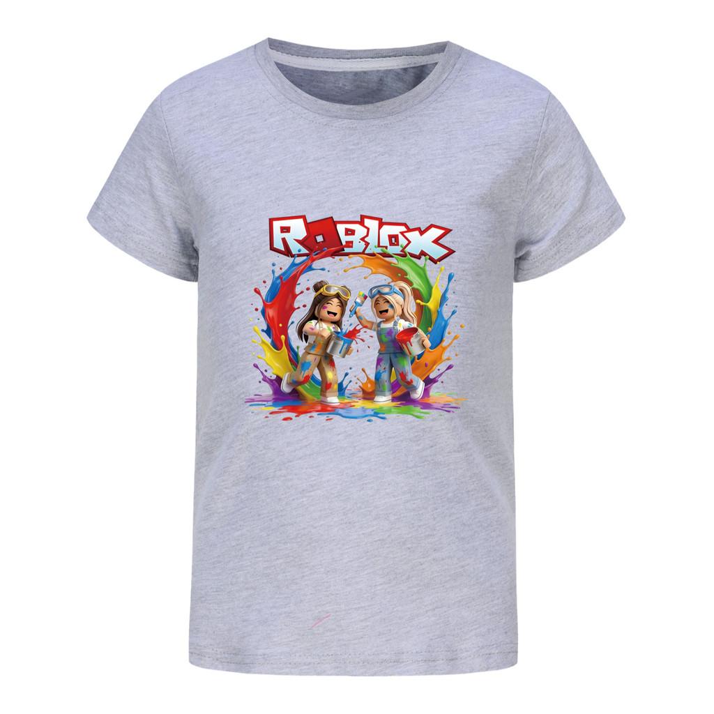 5577 Kinder Freizeit Roblox Print Kurzarm T-Shirt Oberteil 130cm grau