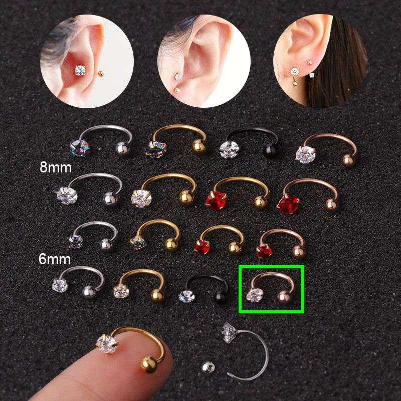 1 Stück Edelstahl Zirkon Cz Hoop Tragus Knorpel Helix Ohrstecker Conch Rook Daith Lobe Ohrschraube Piercing Schmuck 6mm weiß/rose gold