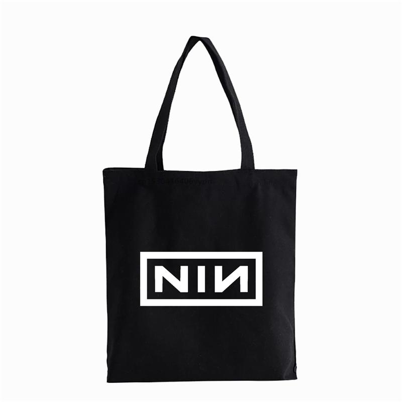 Lässige Shopper-Tasche mit Nine Inch Nails-Aufdruck, Rockband, Männer, Frauen, Umhängetasche, Handtaschen, wiederverwendbar, Studenten-Leinentasche, Einkaufstasche, Bolsas 24*26cm