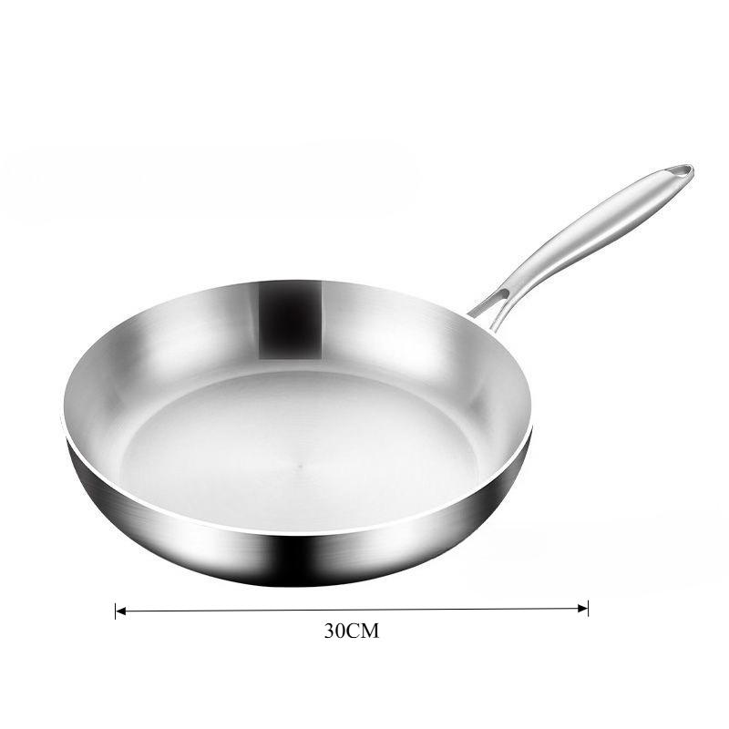 410 Edelstahl Pfanne, Antihaft Pfanne Gebratenes Steak Topf Unbeschichtetes Küchengeschirr Für Gasherd und Induktionsherd 30CM silber
