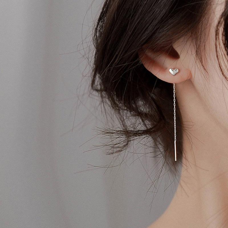 Minimalistische Herz Lange Quaste Ohrringe Gold Silber Farbe Kleine Liebe Ohr Linie Piercing Ohrringe Koreanische Lange Kette Ohrringe Frauen silber