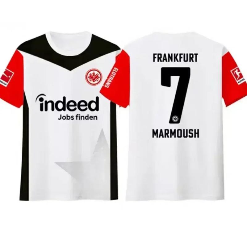 Fußballmannschaft 3D Frankfurt Bedrucktes Herren-T-Shirt Lässig O-Ausschnitt Kurzarm Fußballstar Nummer Unisex Sport Streetwear Oberteile 6XL white
