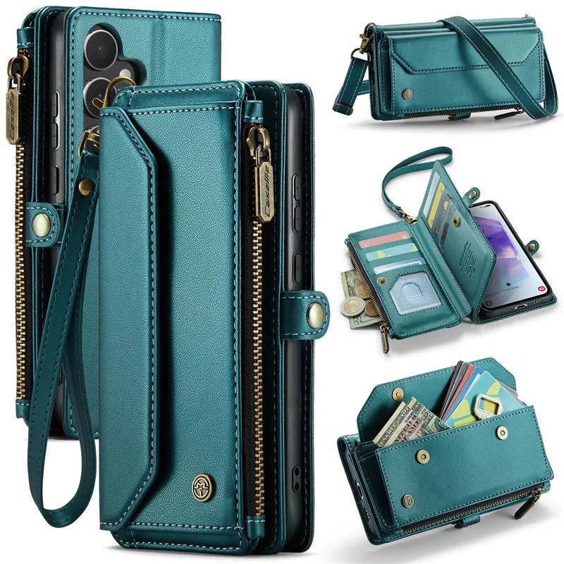 CaseMe Flip Leder Handyhülle für Samsung Galaxy A17 A56 A36 A16 A55 A35 A25 A15 A54 A34 A24 A14 A53 A33 A13 A52 A72 A51 A71 Reißverschluss Brieftasche Kartenfach Hülle Samsung A71 (4G) grün