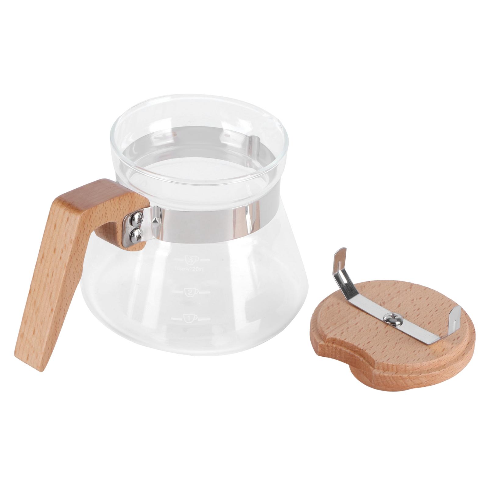 400ml Teekanne Glas Kaffeekanne Kessel Wasserkessel mit Holzgriff Küchenzubehör