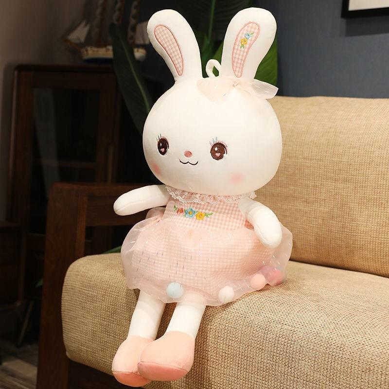 Niedliches Kleid mit Hasen-Plüschtier Bunte Hasenpuppe Tröstet Kleines Weiße Hasenpuppe Kindergeburtstagsgeschenk 65cm