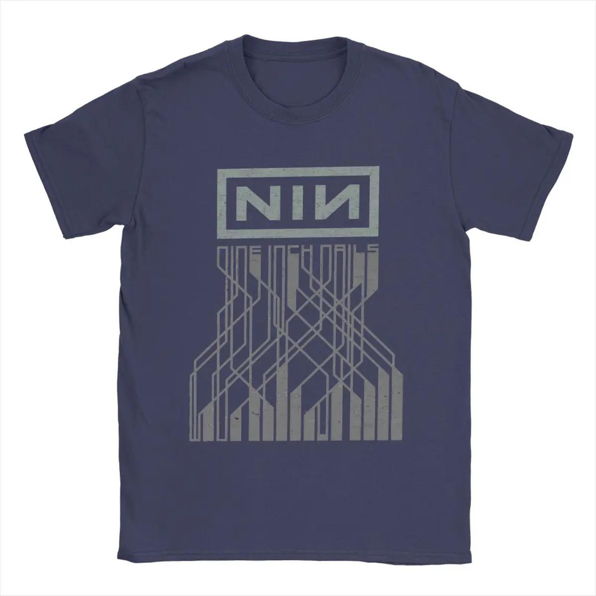 Nine Inch Nails NIN T-Shirts Herren Baumwolle Lustiges T-Shirt Rundhalsausschnitt T-Shirt Kurzarm Tops Große Größe S navy blau