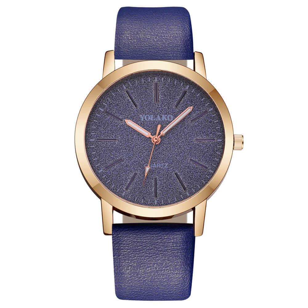 Luxus Marke Leder Quarz Damenuhr Damenuhr Mode Schnalle Skala Weibliche Student Uhr Koreanischen Stil Einfache Temperament Trend blau