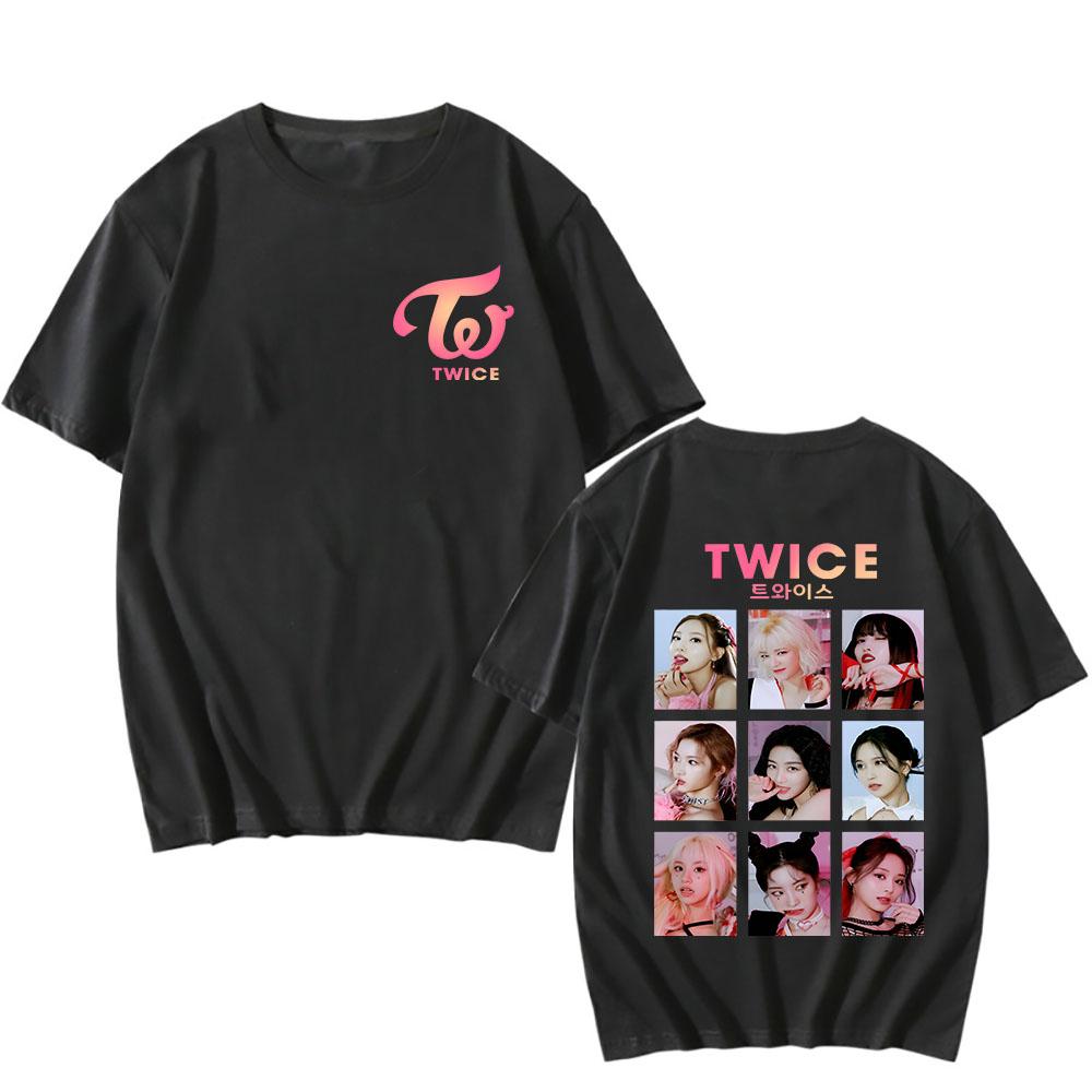 Twice Gounp T-Shirt Y2k Mode Streetwear Damen Herren T-Shirt Baumwolle Sommer Kurzarm T-Shirt Kpop Ready To Be Tops Streetwear XS（old） schwarz