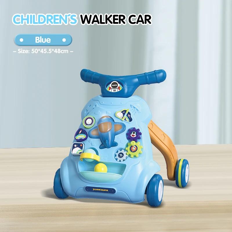 Kleinkindspielzeug Schiebewagen Musikalischer Lauflernwagen Frühpädagogischer Elektrischer Beleuchteter Wagen Multifunktionale Kinderwagen Laufen Lernen Spielzeug gray