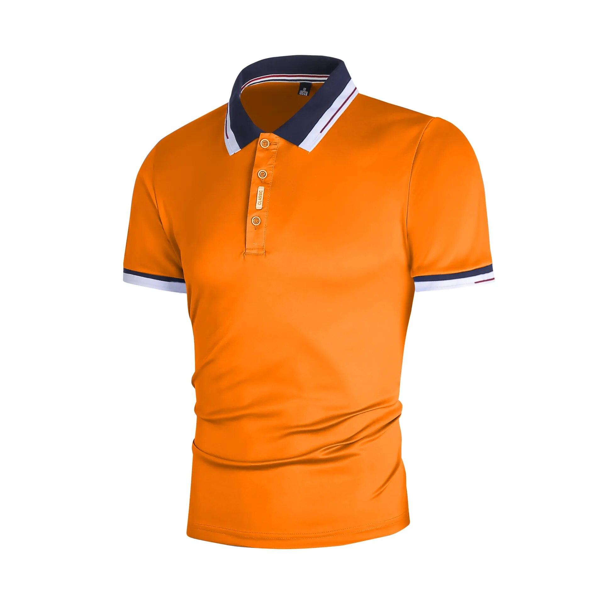 Poloshirt Herren Solid Casual Baumwolle Polo Herren Slim Fit Stickerei Kurzarm Herren Polo S orange