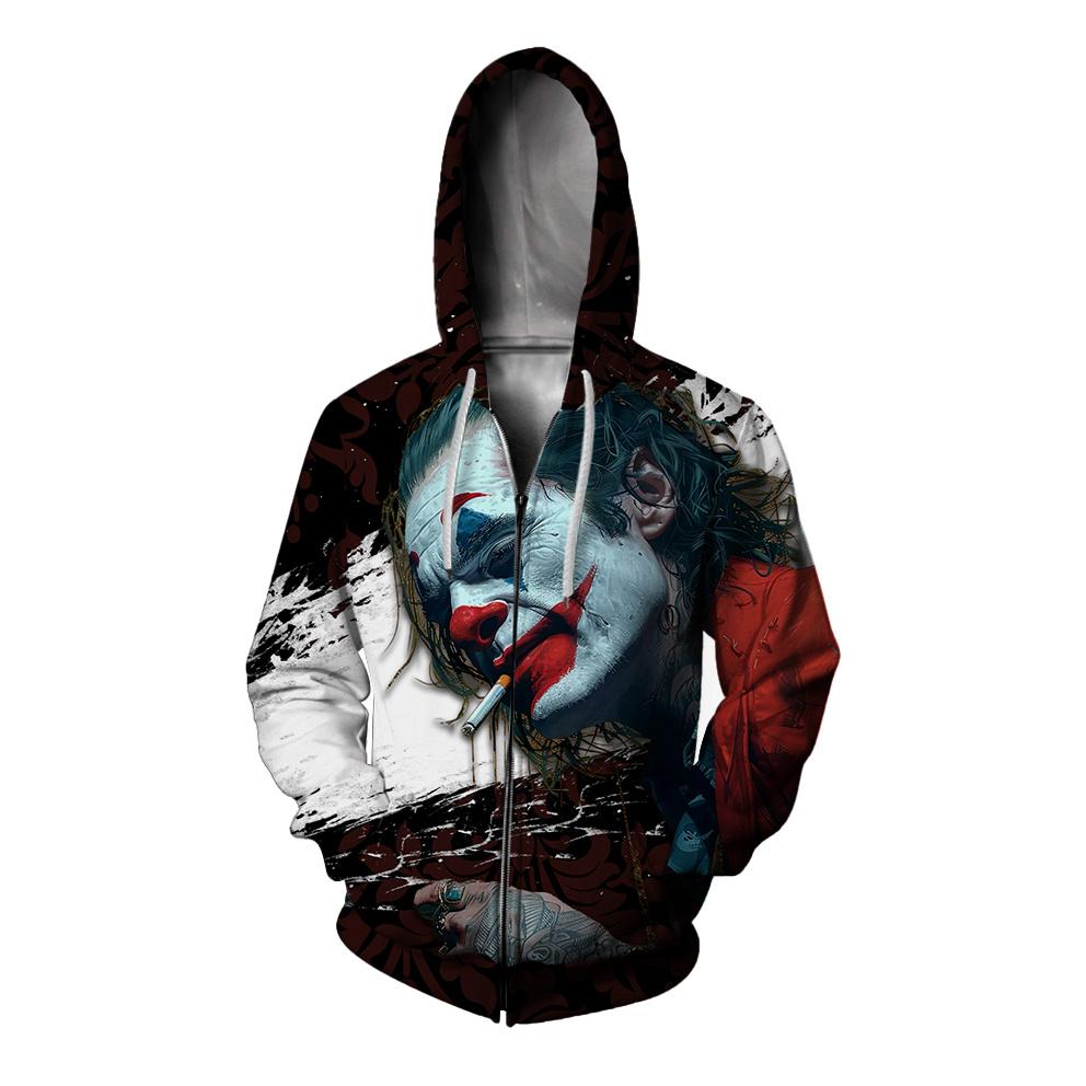 Coole Offizielle-Website Clown Mann Zip-Up Hoodies 3D Digitaldruck Neu in Hoodies & Sweatshirts Exquisites Design Herrenbekleidung 4XL gray