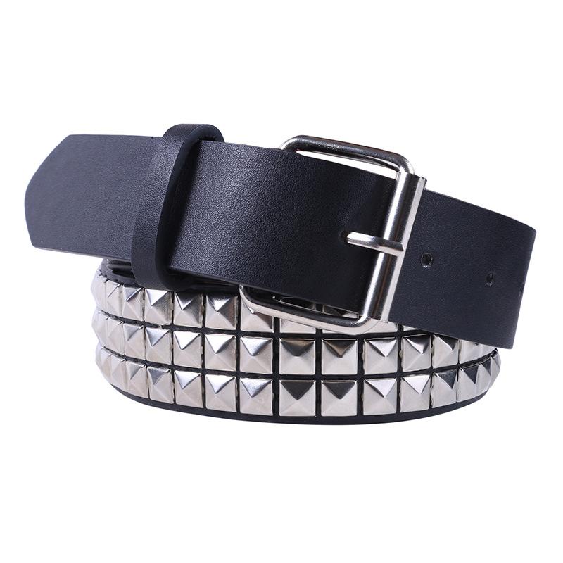 Glänzender Pyramiden-Mode-Nietengürtel für Herren und Damen, Nietengürtel, Punkrock mit Dornschließe, schwarze Mode-Strassniete 110cm weiß