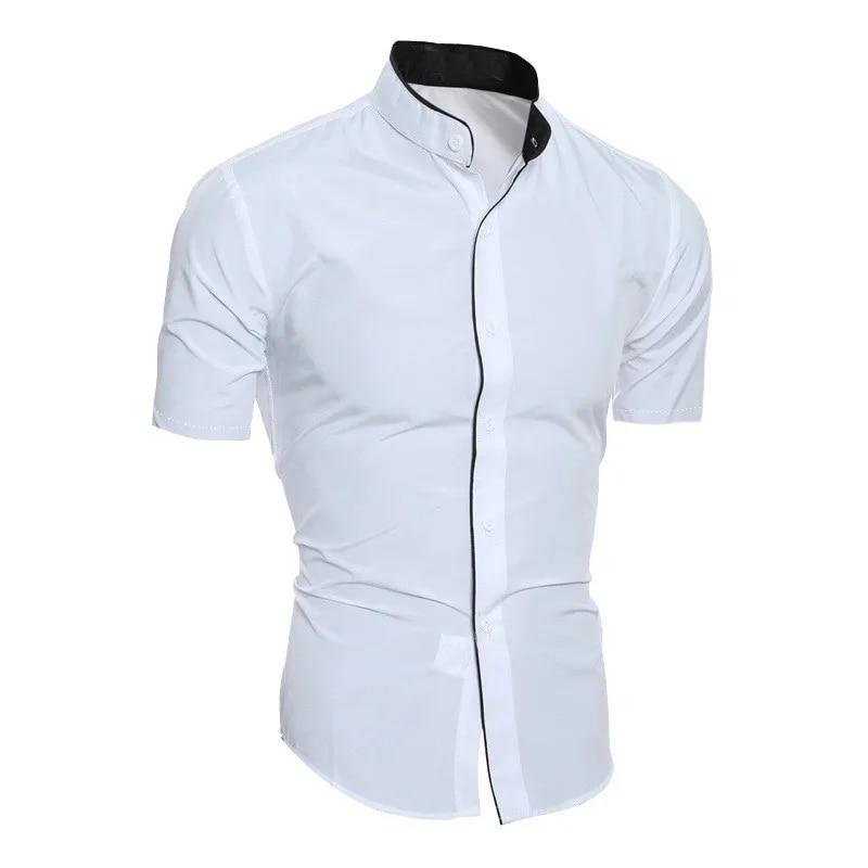 Sommer männer Stehkragen Einfarbig Kurzarm Hemd Lässige Mode Einreiher männer Hemd XL weiß