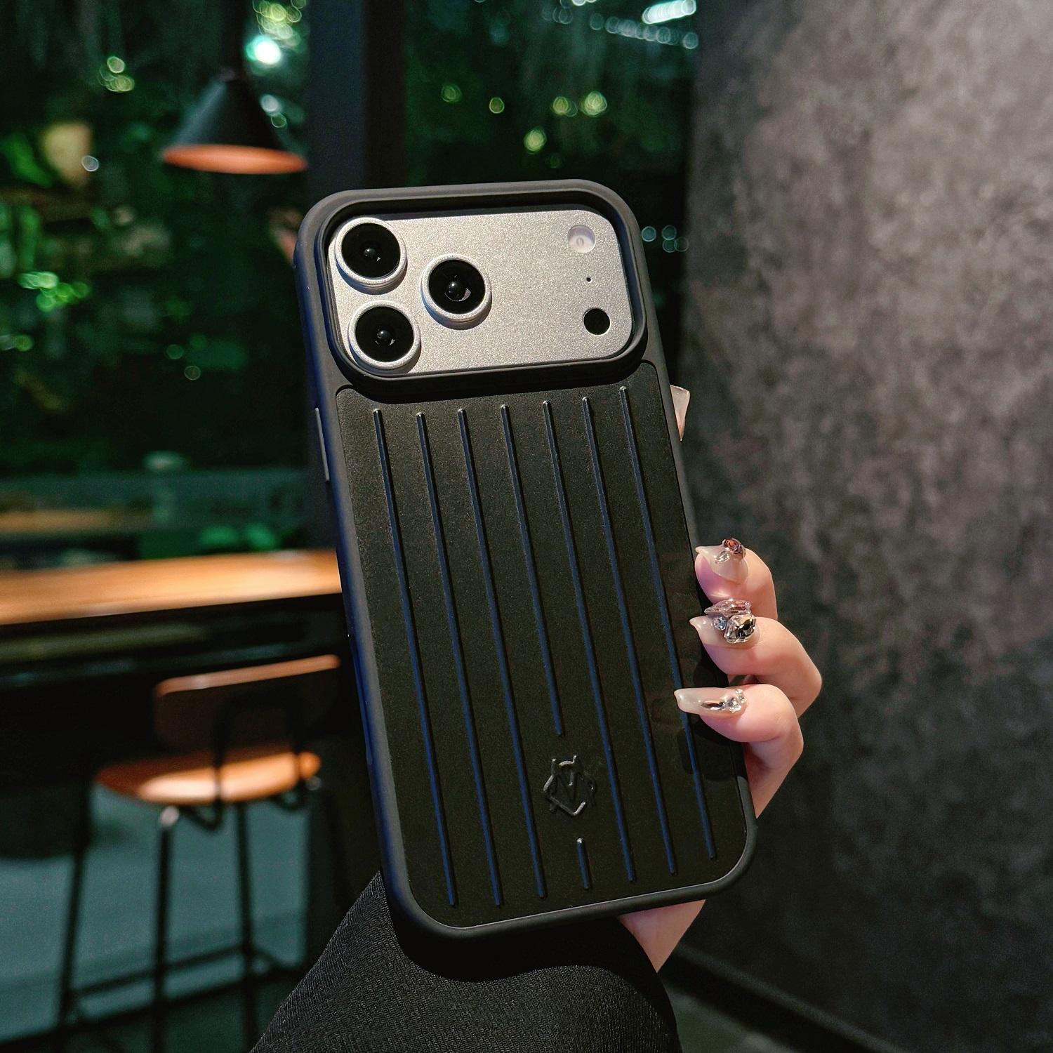 3D Wellenstreifen Stilvolle Business Gepäckhülle Für IPhone17 Pro Max 16 15 14 13 Mit Box Original Für RIMOWA Stoßfest Sturzsicher Rückseite iPhone 14 Pro Max schwarz