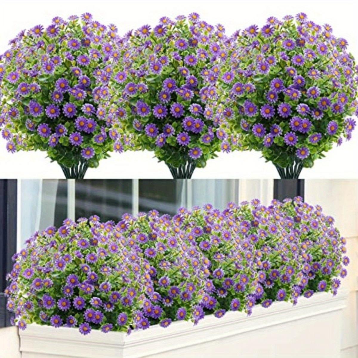 10 Bündel Kunstblumen, künstliche Gänseblümchen für den Außenbereich, zur Dekoration, kein Verblassen, Kunstplastik, Blumendekor für Garten, Veranda, Fensterkasten violett
