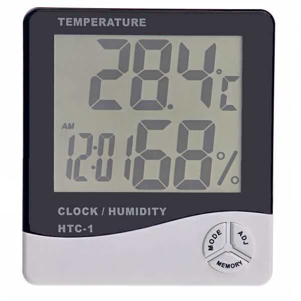 Digitales LCD-Thermometer HTC-1 - QIFULL - Weiß - Temperatur, Luftfeuchtigkeit, Uhrzeit, Alarm weiß