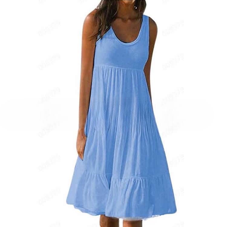 XS-5xl Übergröße Damen Casual Frühling und Sommer O-Ausschnitt Trägerloses Kleid Ärmelloses Kleid Lockere Weste A-Linien-Kleid M hellblaue