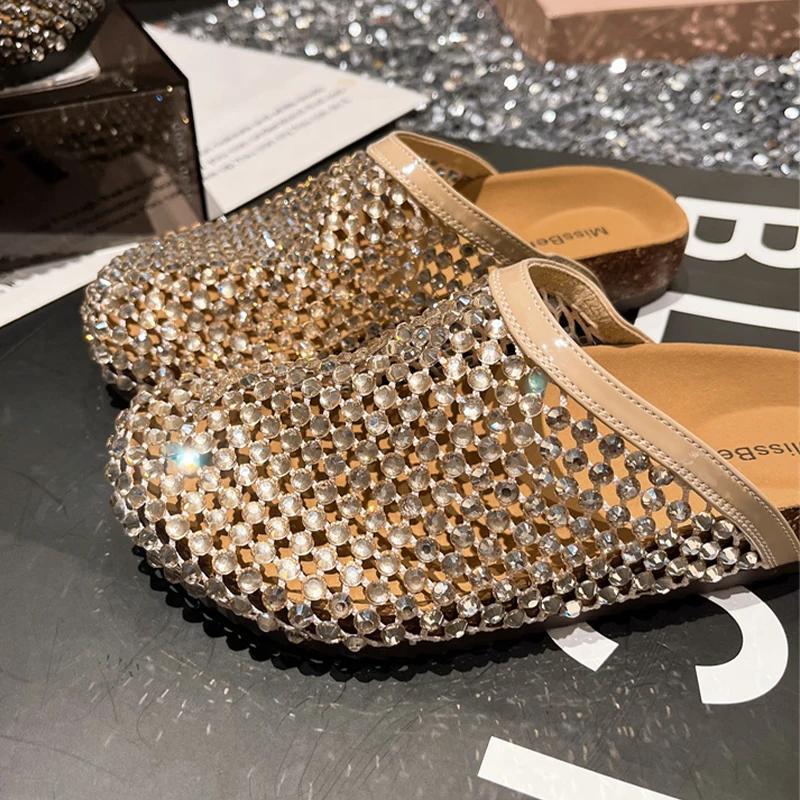 Mode Kristall Damen Flats Slipper Lässige Mode Pantoletten Schuhe Slingback Damen Sandalen Sommer 2025 Neuer Trend Strand Frau Flip Flops 39 gold