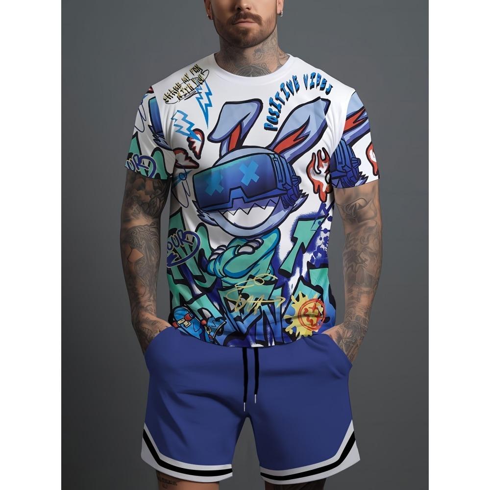 2-teiliges Set mit Kurzarm-Shorts für Herren mit Vintage-Print für den Sommer, lässiges Herren-T-Shirt für den Alltag, Outdoor-Sport, Strandshorts für Herren XL