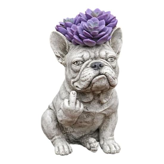 Bulldogge Hund Pflanzgefäß Lustiger Mittelfinger Hund Harz Blumentopf Niedliches Tierförmiger Pflanztopf für Zuhause Büro Schreibtisch Garten Dekoration B