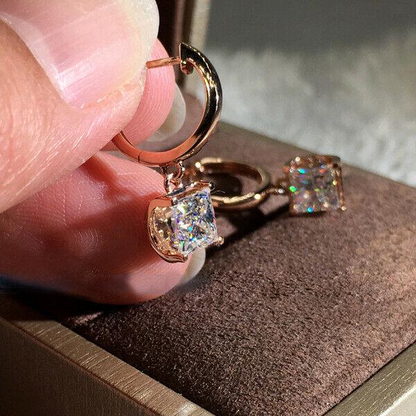 Rose Gold Silber Farbe Luxus Princess Cut Weiß Blau Rot Grün Stein Tropfen Ohrstecker Damen Hochzeit Schmuck Geschenke rose gold