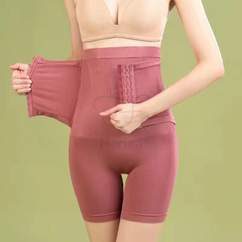 Flarixa Nahtloser Boxer mit hoher Taille, Shaperwear, Taillentrainer, Damen-Korsett, mit Brüsten, starker, flacher Bauch, Höschen, Übergröße, Body Shaper M rosa
