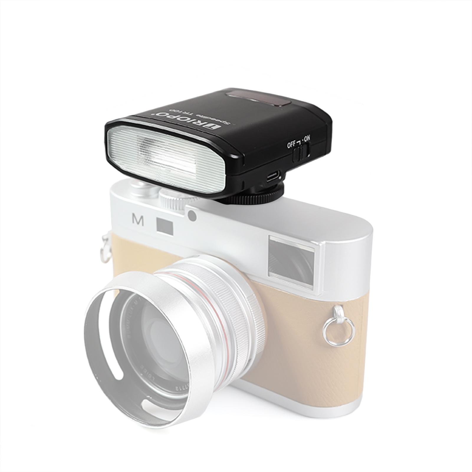 TRIOPO TR100 Universal-Mini-Kamera-Blitz GN12 Auf-Kamera-Blitz 5600K Speedlite 0,1-1,8 s Wiederaufladezeit schwarz