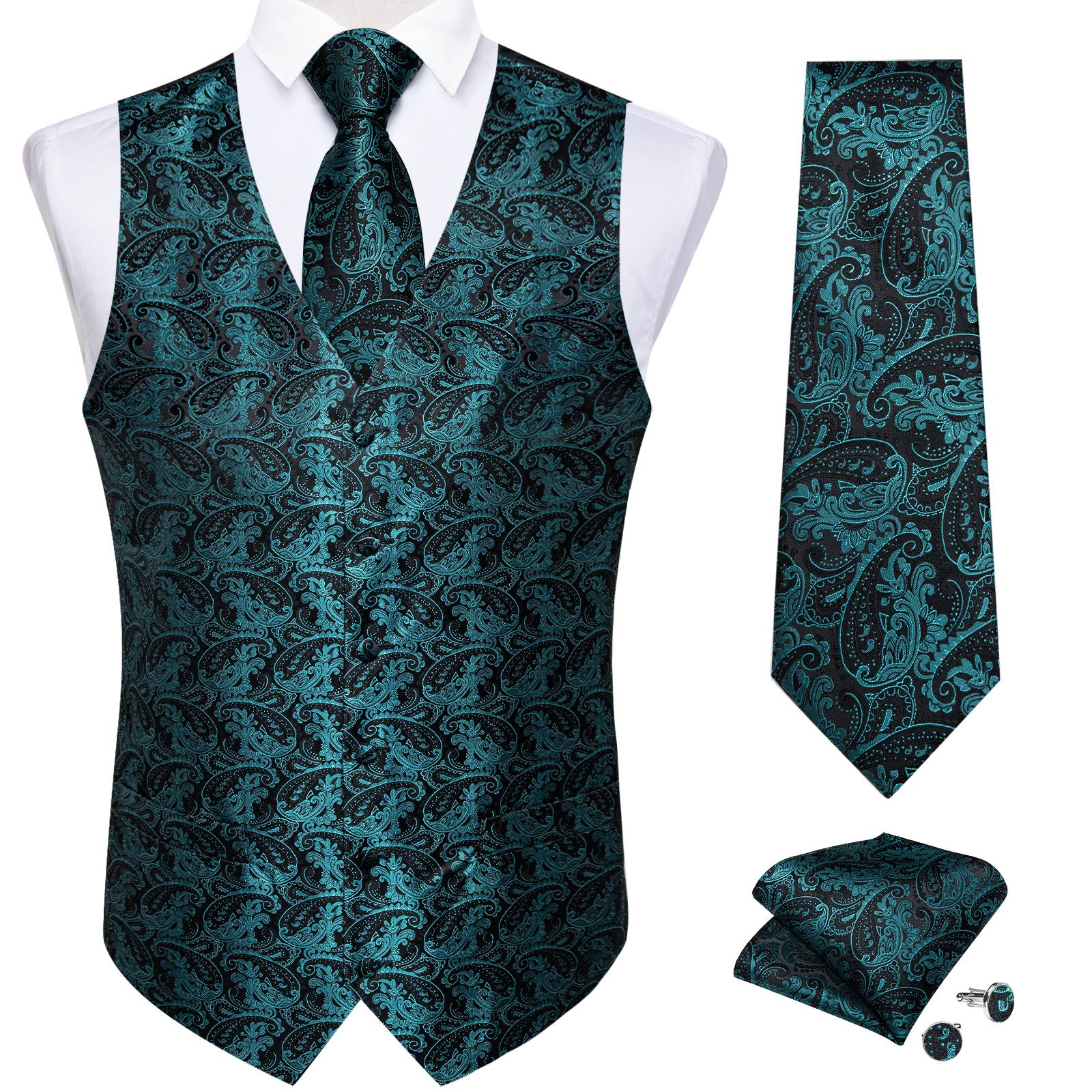 Dibangu Rote Weste für Herren, Paisley-Weste, Krawatte und Einstecktuch, Hochzeitswesten-Set, formelle Anzugweste für Herren S metallische algen