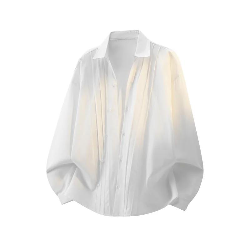 2026 Frühling Sommer Herren Schwarz Weiß Hemd Herren Trendiges Design Hemden Herren Freizeit Locker Hemd Herren Langarm Koreanisches Hemd 5XL weiß