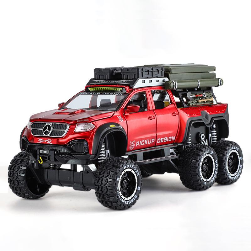 1/28 BENZ X-KLASSE 6X6 Camping Geländewagen Legierung Automodell Ton und Licht Kinderspielzeug Sammlerstücke Geburtstagsgeschenk rot
