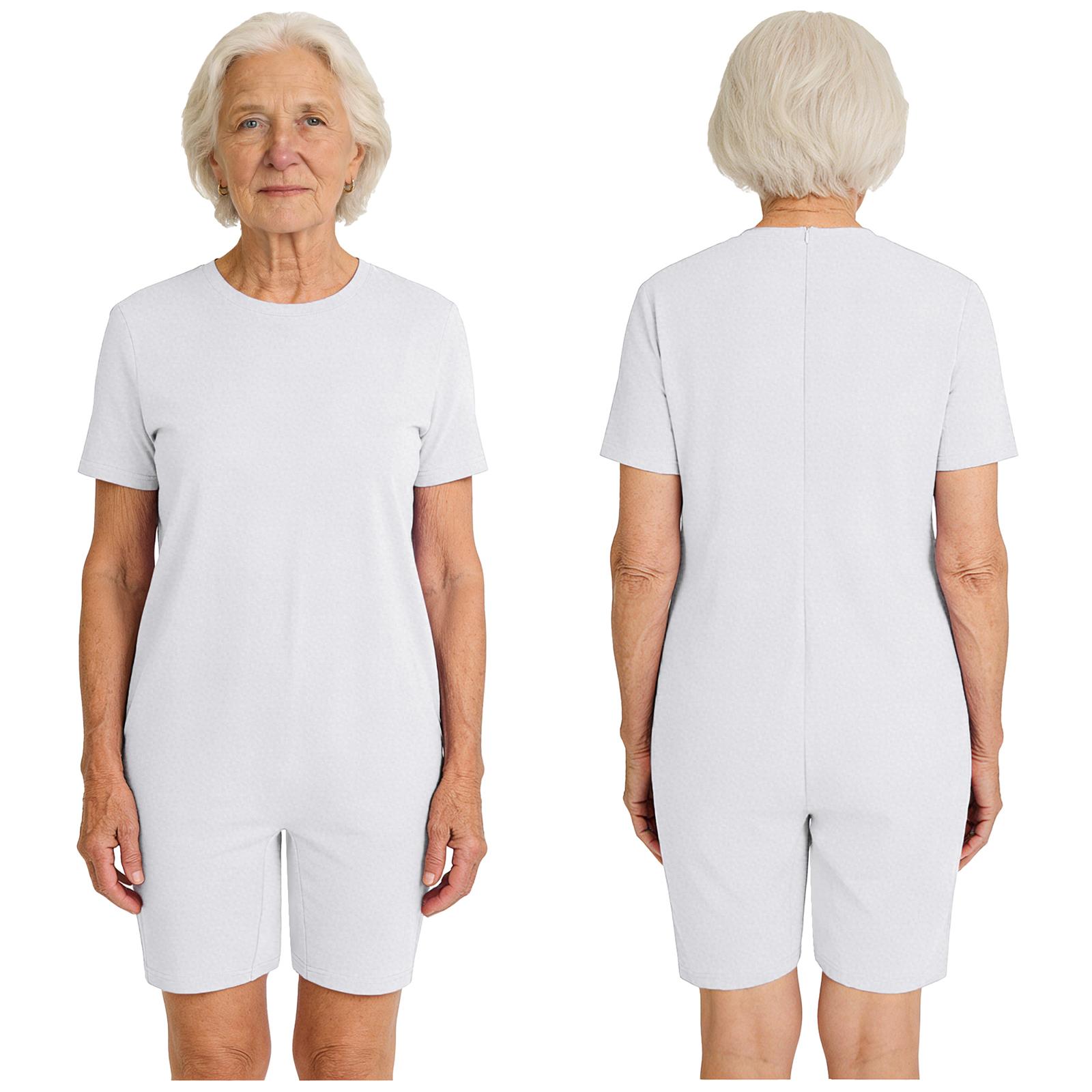 Kompletter Anti-Strip Sicherheits-Overall S-3XL: Unisex Overall mit Rückenreißverschluss für Patienten mit Demenz oder Verhaltensauffälligkeiten weiß