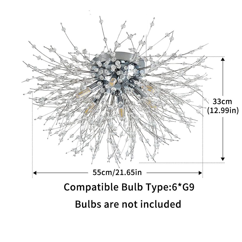 Moderne Kristall-Kronleuchter Deckenleuchte, Feuerwerk-Kronleuchter, Silberne Kristalle Deckenleuchten, 6 G9 LED, Für Wohnzimmer, Schlafzimmer, Esszimmer